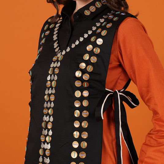 Rust Black Coin Waist Coat Coord